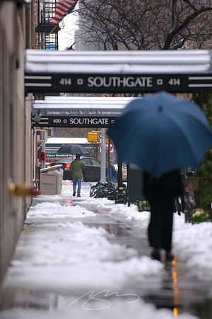 Green Jacket, Umbrella, and Phone (Snow #4)