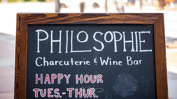 Macon - April 2023 - 18 - Philosophie's Happy Hour (Sign), 616 Poplar St