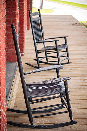 Montezuma - May 2023 - 18 - Rocking Chairs, Old Railroad Depot, Dooly & E. Railroad Sts