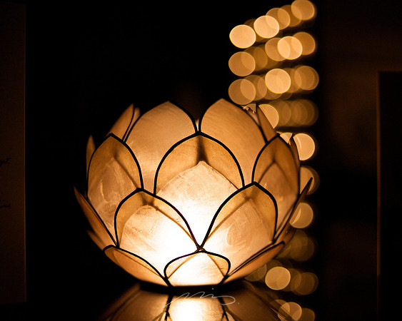 Candle and Lights, Framed by Birthday Cards